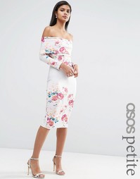 Платье с открытыми плечами и цветочным принтом ASOS PETITE - Мульти