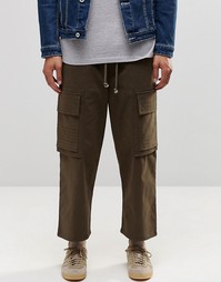 Укороченные брюки карго цвета хаки с широкими штанинами ASOS - Хаки