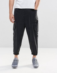 ASOS Drop Crotch Cropped Cargo Joggers In Black - Черный