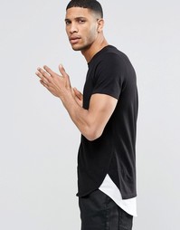 Длинная черная футболка с асимметричным краем ASOS