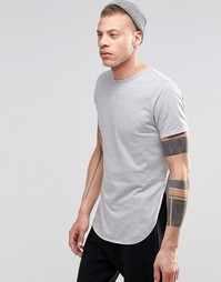 Длинная серая футболка с разрезами по бокам и асимметричным краем ASOS