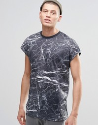 Свободная футболка из ткани под лен с мраморным принтом ASOS - Серый