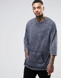 Oversize-футболка с рукавом 3/4 и эффектом кислотной стирки ASOS