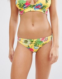 Желтые бикини трусики‑хипстеры с тропическим принтом ASOS FULLER BUST