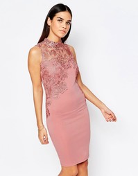 Club L Crochet Detail Mini Dress With High Neck - Сумеречно-розовый