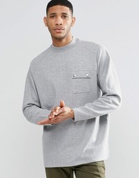 ASOS Oversized Longline Sweatshirt In Rib With Pocket - Серый