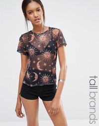 Сетчатая футболка с принтом звезд Missguided Tall - Черный