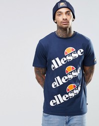 Футболка с тремя логотипами Ellesse - Темно-синий