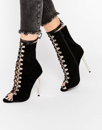 Public Desire Addie Black Lace Up Stiletto Ankle Boot - Black mf