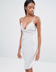 Платье миди с сетчатой вставкой и бретельками Missguided - Серый лед