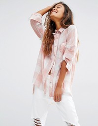 Рубашка бойфренда в клетку Honey Punch - Розовый