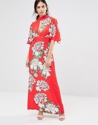 Платье макси с высоким воротом и цветочным принтом Liquorish - Красный