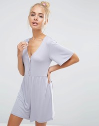 Трикотажный присборенный ромпер ASOS - Серый