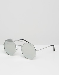 Круглые солнцезащитные очки с плоскими стеклами ASOS - Серебряный