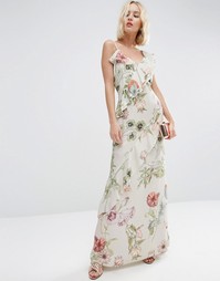 Платье макси с рюшами и цветочным принтом ASOS - Мульти