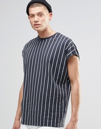 Свободная серая футболка в полоску без рукавов ASOS