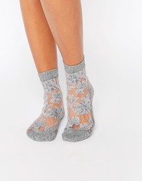 Полупрозрачные носки с цветочным узором и блестками ASOS - Серебряный
