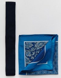 Темно-синий трикотажный галстук и 4‑сторонний платок‑паше ASOS