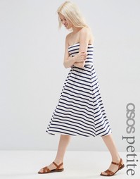 Полосатый сарафан миди с вырезом в стиле бандо ASOS PETITE
