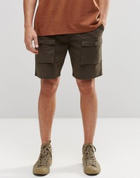 ASOS Slim Mid Length Cargo Shorts In Khaki - Хаки