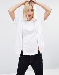 ASOS WHITE T-Shirt With Zip Insert - Белый