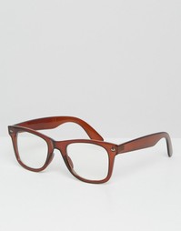Квадратные очки в коричневой оправе с прозрачными стеклами ASOS