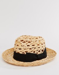 Соломенная шляпа с черной лентой Catarzi - Бежевый