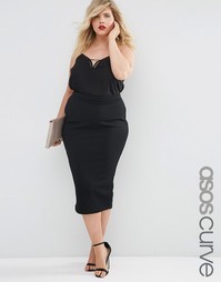 Юбка-карандаш миди из фактурной ткани в рубчик ASOS CURVE - Черный