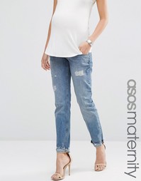 Свободные джинсы бойфренда с вышивкой и потертостями ASOS Maternity Po