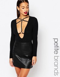 Боди в рубчик с лямками Boohoo Petite - Черный