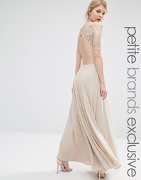 Платье макси с кружевным лифом и вырезами John Zack Petite - Caramac