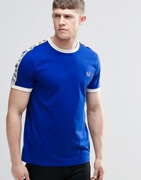 Синяя футболка с тесьмой на рукавах Fred Perry - Королевский синий