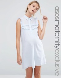 Полосатое платье‑рубашка для беременных с рюшами ASOS Maternity