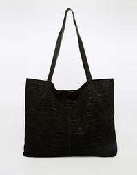 Замшевая сумка-шоппер с отделкой под кожу крокодила ASOS - Черный