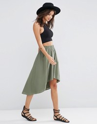 Хлопковая асимметричная юбка ASOS - Хаки