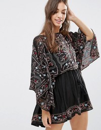 Платье с вышивкой Free People Frida - Черный комбо