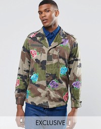 Reclaimed Vintage Military Jacket With Floral Patches - Зеленый