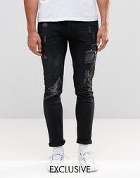 Зауженные потертые джинсы темного цвета индиго Brooklyn Supply Co Supe