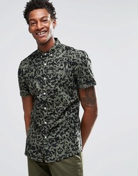 Рубашка скинни с камуфляжным принтом и короткими рукавами ASOS - Хаки