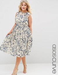 Платье миди с принтом и присборенной вставкой ASOS CURVE WEDDING