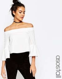 Топ со спущенными плечами и рюшами ASOS TALL - Слоновая кость