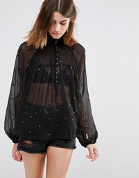 Блузка с вышивкой Free People Ready To Run - Черный