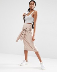 Юбка-карандаш в стиле свитшота с завязанными рукавами ASOS - Oatmeal