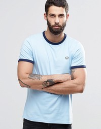 Синяя футболка с контрастными горловиной и манжетами Fred Perry