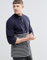 Fred Perry Shirt In Slim Fit With Half Stripe In Navy - Темно-синий