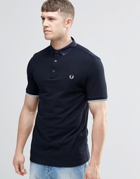 Футболка-поло слим с тканевым воротником Fred Perry - Темно-синий