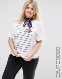 Футболка бойфренда с морскими полосками и сердцем ASOS CURVE Ahoy