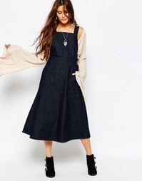Длинное джинсовое платье-сарафан с карманами Free People - Синий