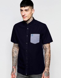 Рубашка слим с карманом и спинкой в полоску Fred Perry - Темно-синий