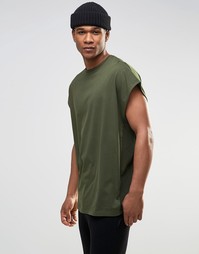 Oversize-футболка цвета хаки с сетчатыми вставками по бокам ASOS